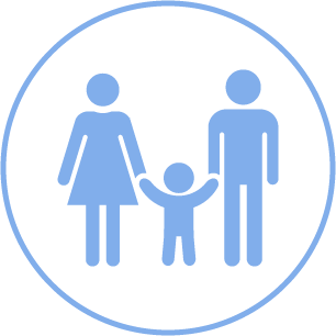 Icon of a mother and father hold hands with their young child promoting the family friendly atmosphere at Brookside Dental's Bellevue dentist office